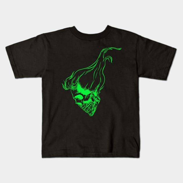 Neon Green Hair-Skull Kids T-Shirt by BenHouse